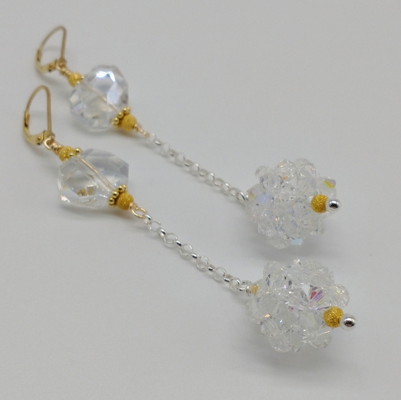 24K Vermeil Swarovski Ball Drop Earrings - Picture 3 of 9